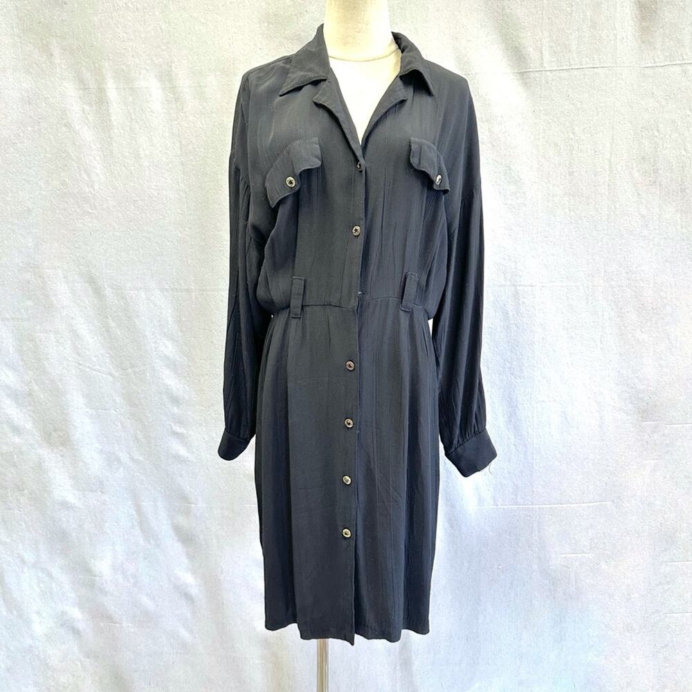 Monica Heart vintage 80s black crinkle utility slouchy knee length dress size 12